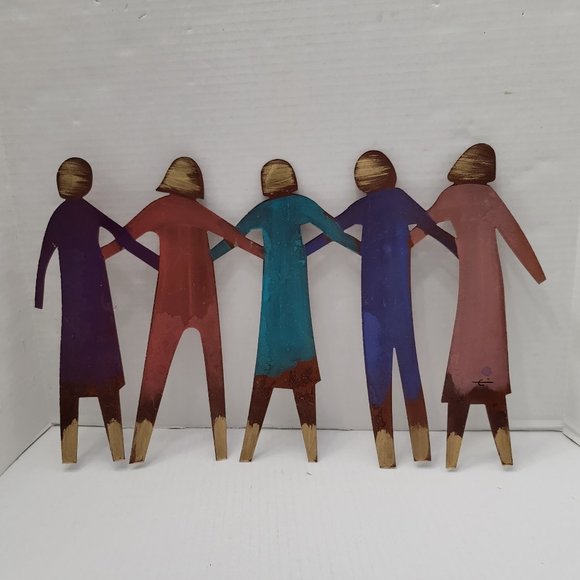 Metal Cut Out Sculpture Wall Display Decor Art Women Connect Holding Each Other